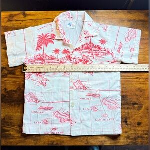 Vintage Nui Nalu Hawaii Kids Aloha Shirt Red Map Print Made in USA